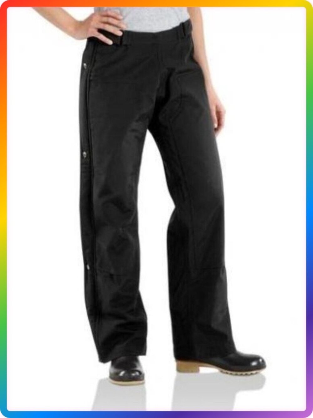 Carhartt WB187 Waterproof Rain Pants WOMENS S Black Full Side Zip Unlined